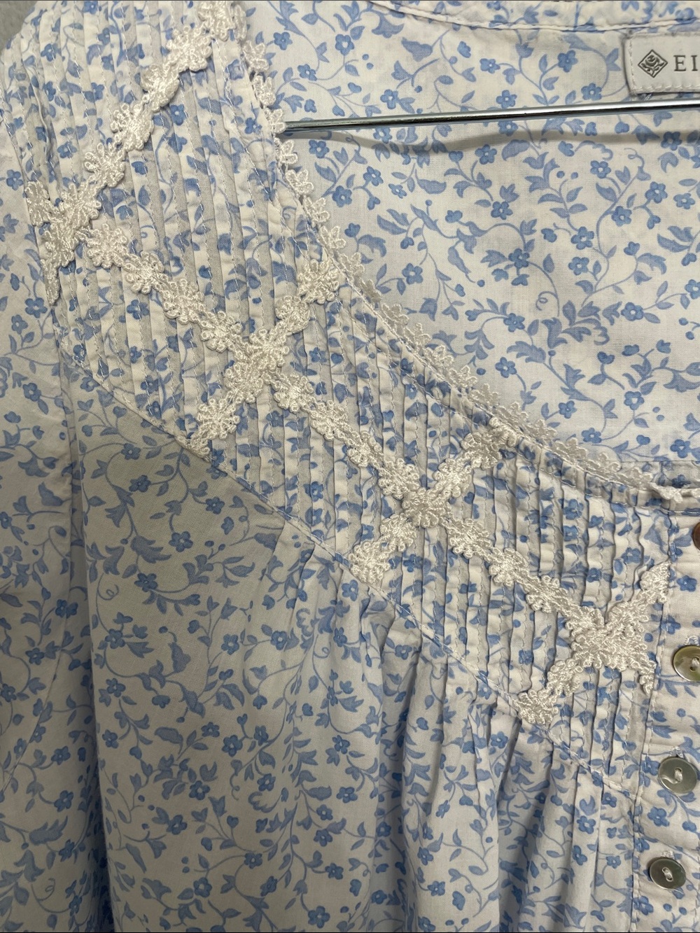 Eileen West Light Blue Floral Cotton Nightgown with Lace Yoke - Picture 3 of 8